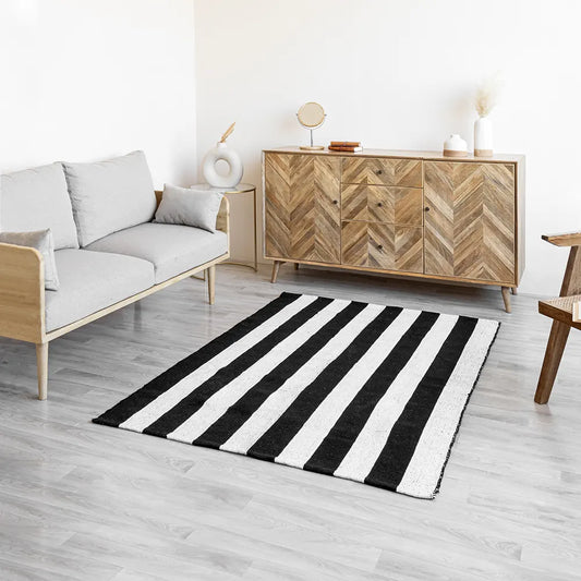 Breton Shadowplay - Plaid RugBlack & White Stripe rug